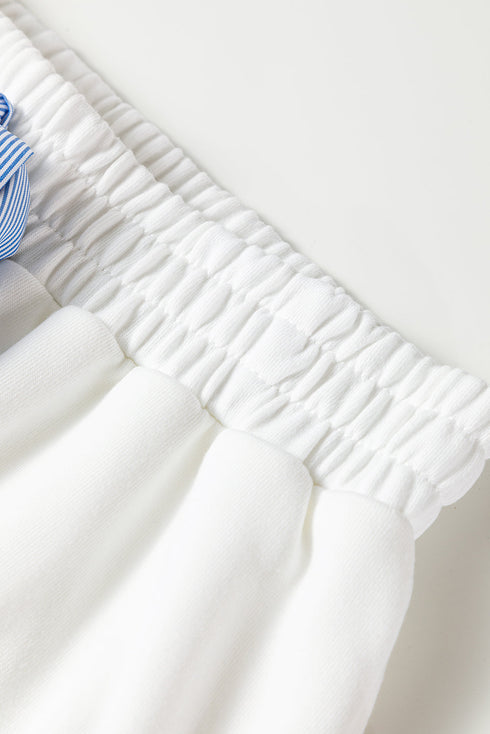 Plaid Ruffle Patchwork Drop Shoulder Pullover And Drawstring Waist Shorts Short Set